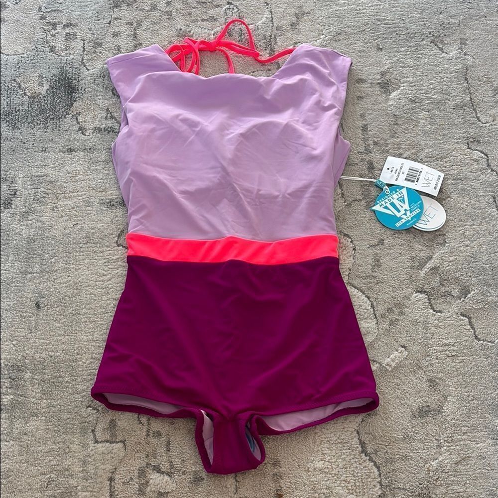 Purple and Pink One Piece Swimsuit with Supportive Fit